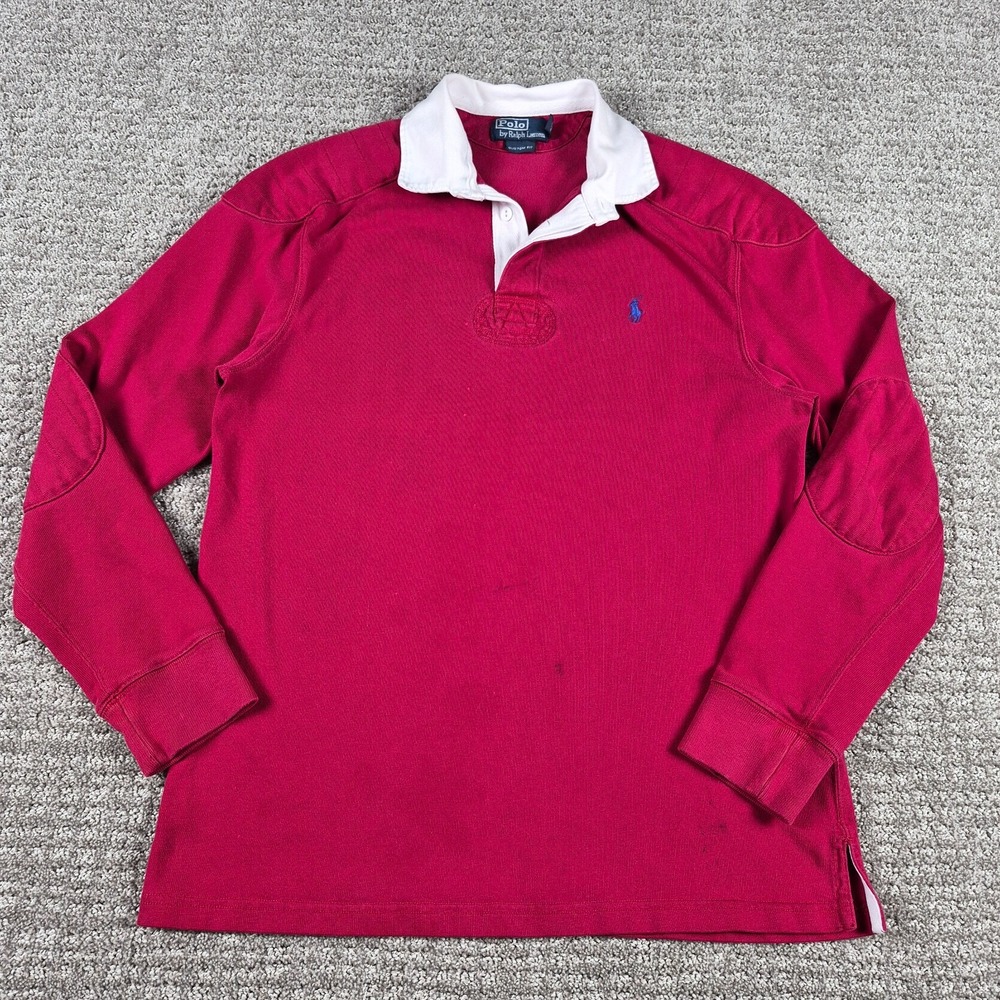 Vintage Polo Ralph Lauren Rugby Shirt Mens (L) Red Heavy Cotton 90s Y2k